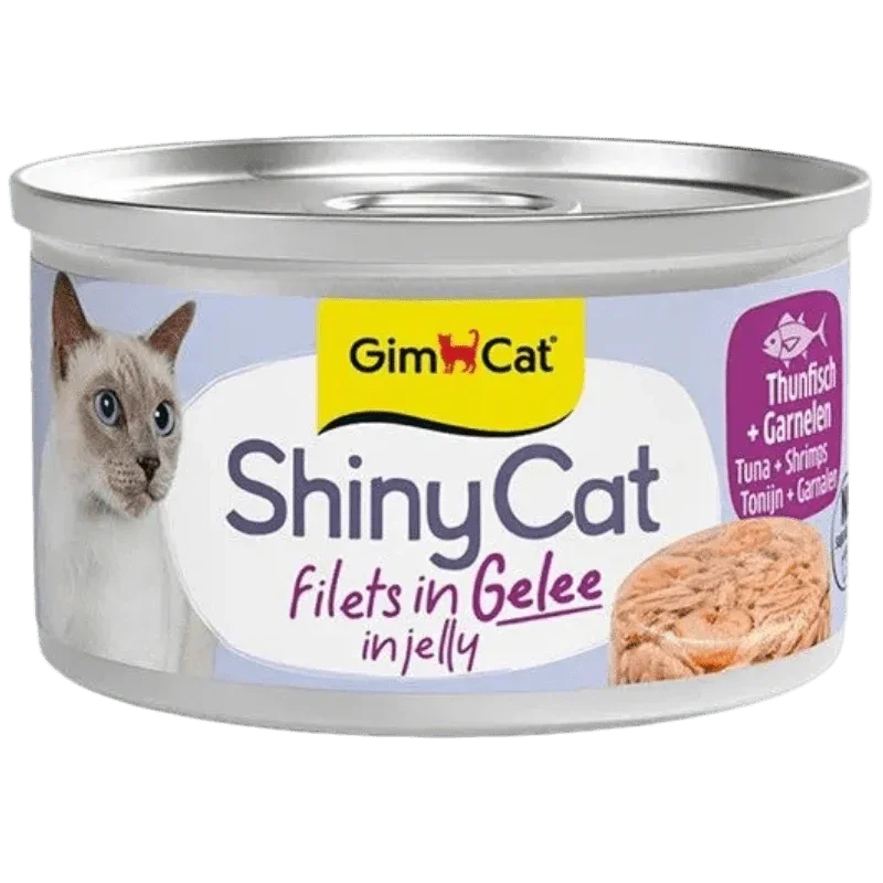 GimCat ShinyCat Filets in Gelee Thunfisch und Garnelen Katzenfutter, 70-g-Dose