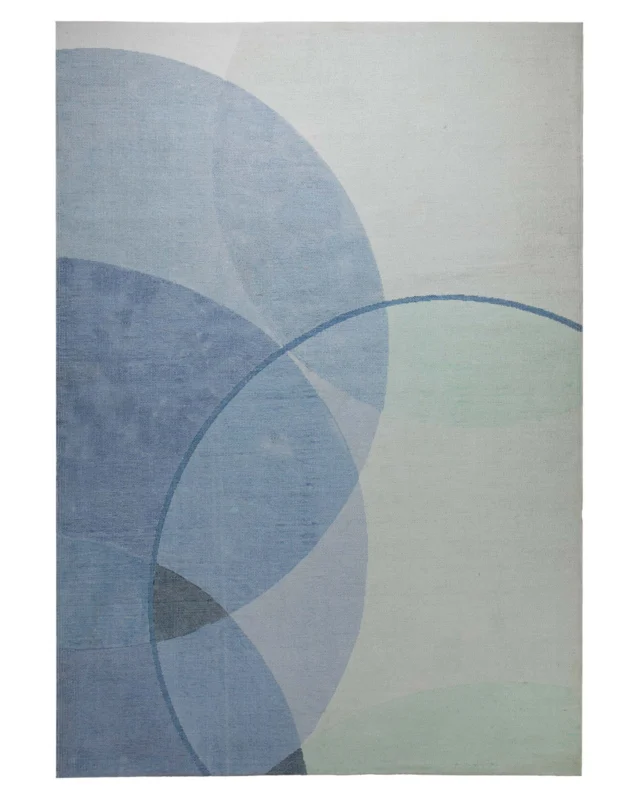 Spring Jacquard Teppich Baumwolle Kreise blau mint 160x230 cm – Gesamtansicht freigestellt
