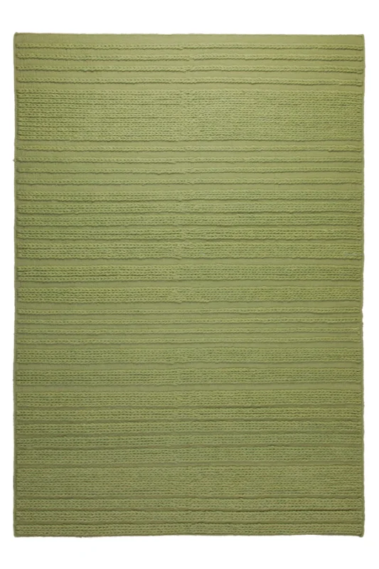 160x230 Teppich Wohnzimmer Strickoptik in Frischgrün – Handwebteppich mit Cosy-Faktor