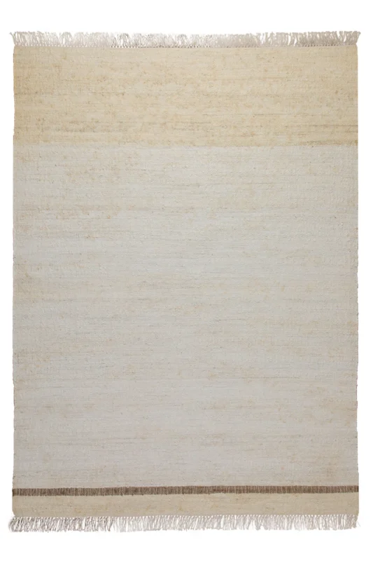 160x230 Teppich Wohnzimmer Stilles Naturweiß – Reduzierter Naturteppich mit Akzentlinie
