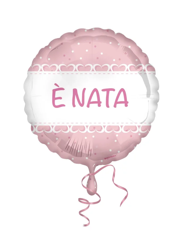 Ballon en feuille Elle est née pour bébé fille rose avec motifs de coeurs