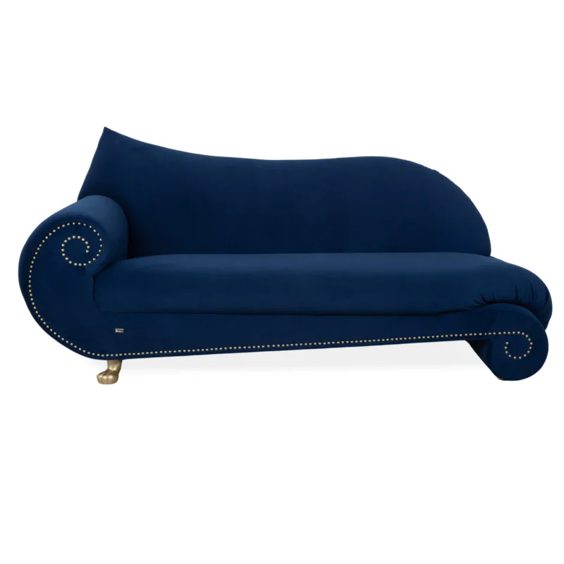 Bretz Gaudi Stoff Samt Dreisitzer Blau Gold Sofa Couch Neubezug