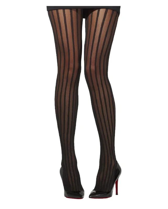 Schwarze Burlesque Nylon Strumpfhose mit Nadelstreifen