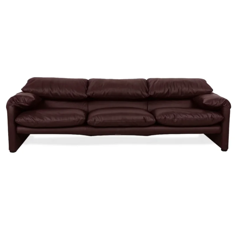 Cassina Maralunga veganes Leder Dreisitzer Bordeaux Sofa Couch manuelle Funktion Neubezug