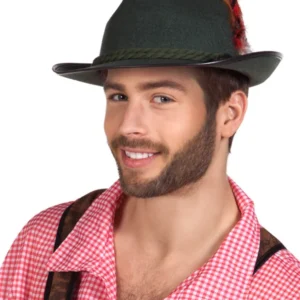 Chapeau bavarois pour adulte vert foncé avec plume