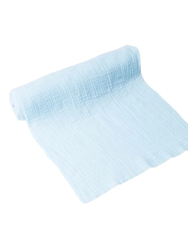Chemin de table en gaze de coton pour décoration de baptême bleu ciel