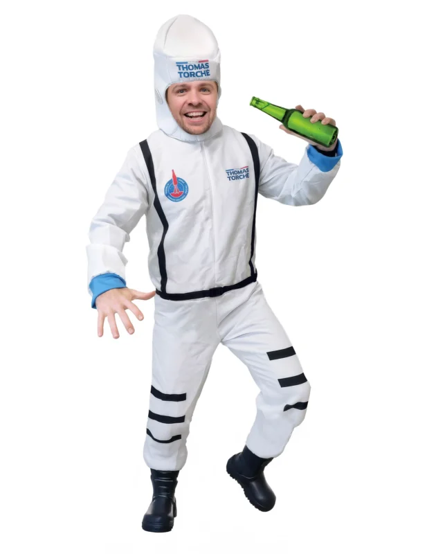 Déguisement Astronaute Thomas Torché pour homme blanc avec logo et liserés bleus