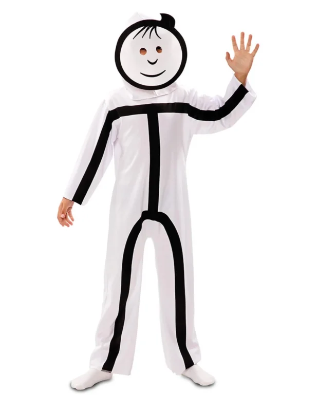 Déguisement Stickman pour enfant blanc et noir avec masque