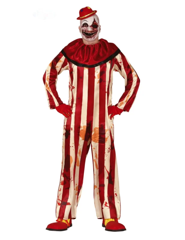 Déguisement de clown terrifiant pour homme rouge et blanc ensanglanté