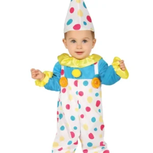 Déguisement combinaison clown à pois pastel pour bébé multicolore avec chapeau pointu