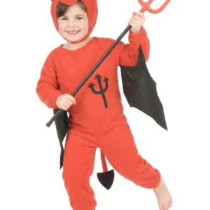 Déguisement de diable Halloween pour enfant rouge avec ailes et cornes