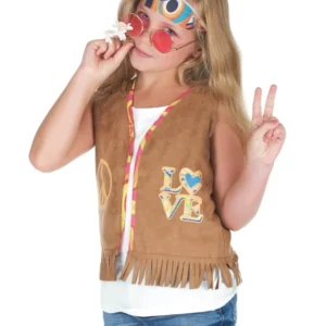 Déguisement gilet hippie pour enfant marron à franges