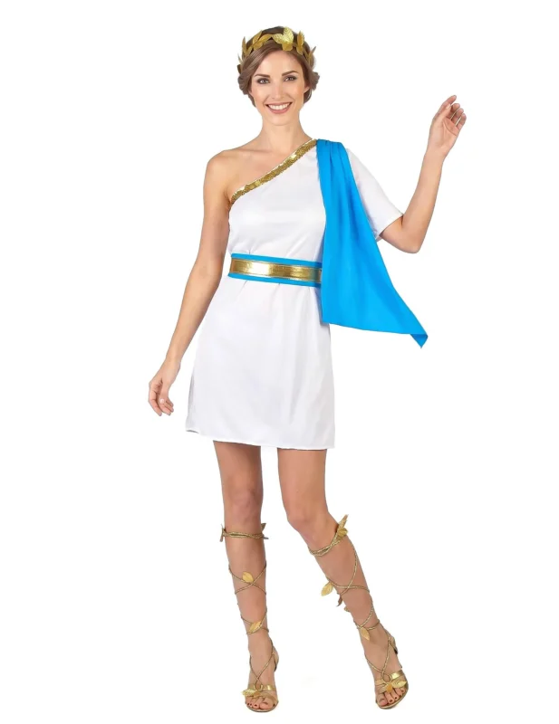 Griechische Kaiserin Kostüm für Damen weiss-goldfarben-blau