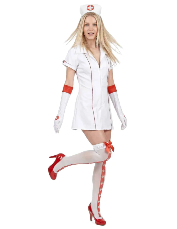 Sexy Krankenschwesterkostüm für Damen weiss-rot