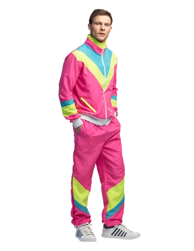Retro Neon-Pink Jogginganzug Kostüm für Herren