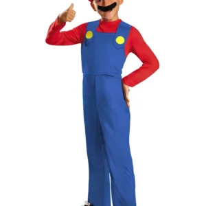 Déguisement Mario pour enfant rouge et bleu avec casquette et moustache