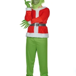 Déguisement monstre vert grincheux pour adulte rouge et vert avec masque et bonnet de Noël