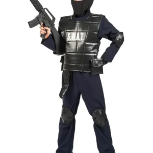 Déguisement officier du SWAT pour enfant noir avec gilet et cagoule