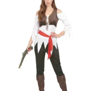 Déguisement pirate pour femme marron et blanc avec chapeau
