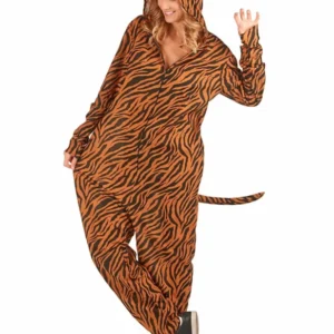 Déguisement de tigre pour femme orange et noir à rayures avec capuche