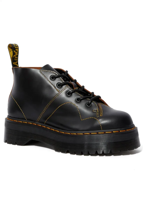 Dr. Martens Church Quad Platform Lederen Schnürstiefel Schwarz