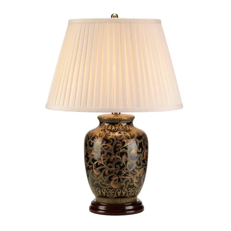 Kleine Tischlampe Morris mit 1 Licht, Gold und Schwarz mit cremefarbenem Schirm - Elsteadlighting - leuchtengrosshandel24