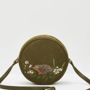 Fable England Chloe Hedgehog Geborduurde Schoudertas Khaki - vooraanzicht