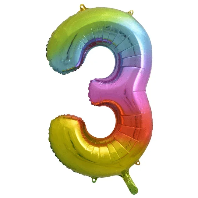 Folie Ballon Cijfer 3 Regenboog XL 86cm leeg van WeFiesta koop je bij Partywinkel