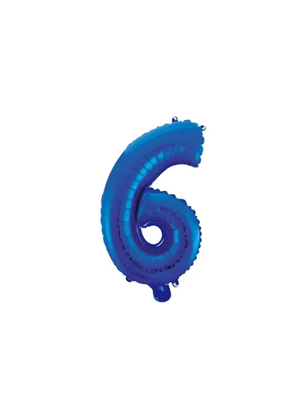 Folie Ballon Cijfer 6 Blauw 41cm met Rietje van WeFiesta koop je bij Partywinkel