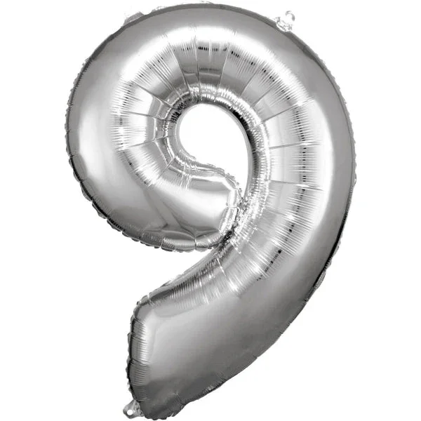 Folieballon – Cijfer 9 – Zilver – 89 x 60 cm van Riethmueller koop je bij Partywinkel