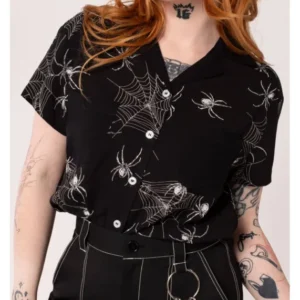 Hell Bunny Grungy Spider 40's Shirt Schwarz