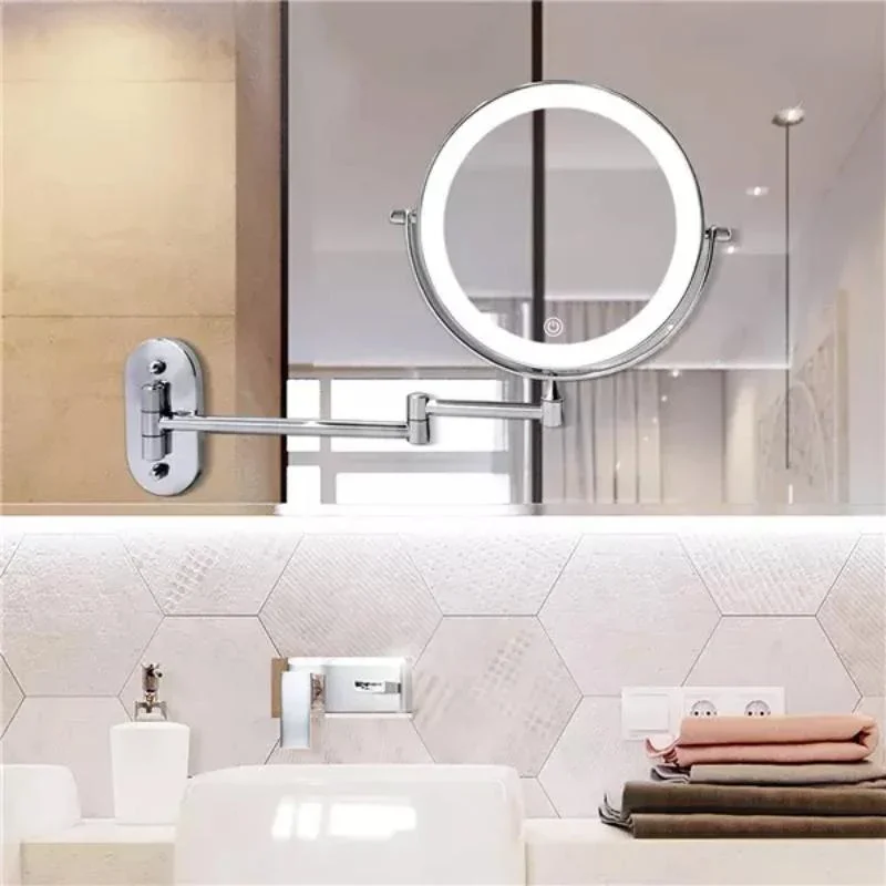 LED-Wandspiegel mit Chromrahmen und Vergrößerungsglas