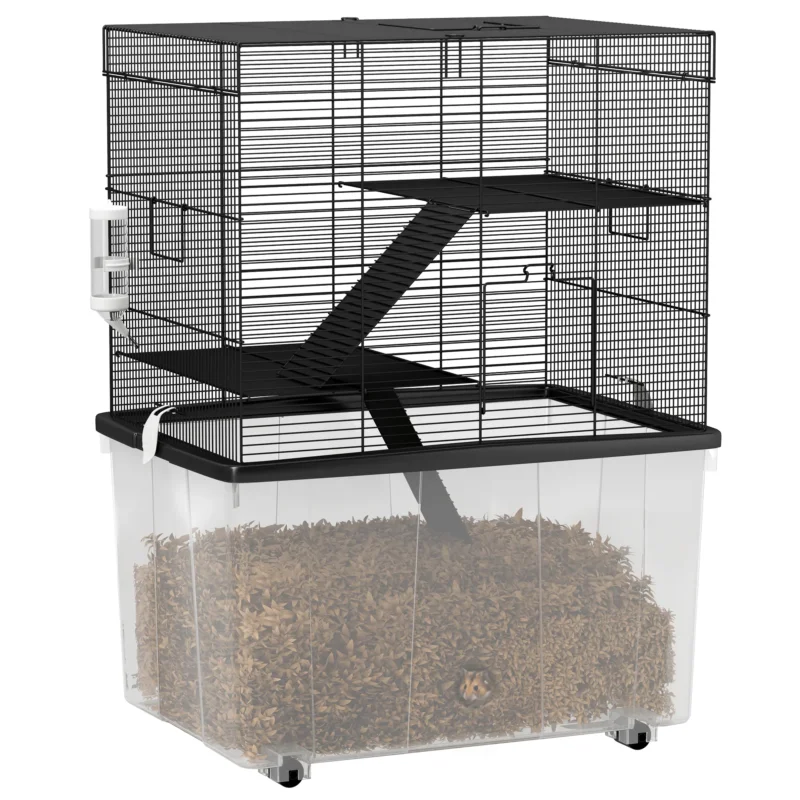 easycomfort easycomfort gabbia per criceti 3 piani con ruote 2 piattaforme rampe ciotola e bottiglia 58x43x74 cm nero
