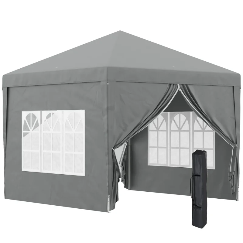 easycomfort easycomfort gazebo da esterno 3x3 m pieghevole con 4 pannelli laterali in acciaio e tessuto oxford grigio chiaro