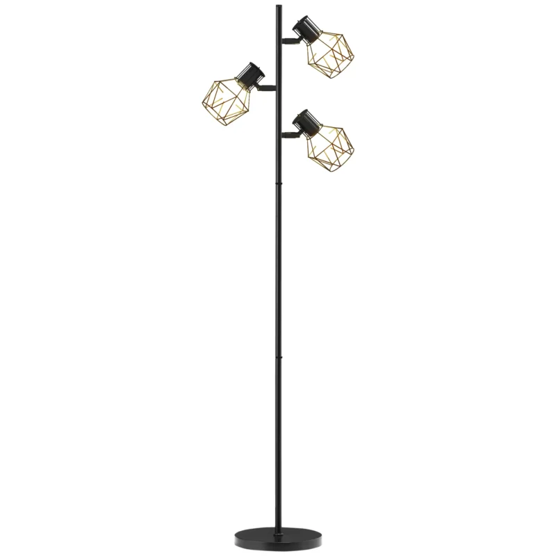 easycomfort easycomfort lampada da terra 40w con 3 luci regolabili e interruttore a manopola in metallo 41x28x169 cm nero