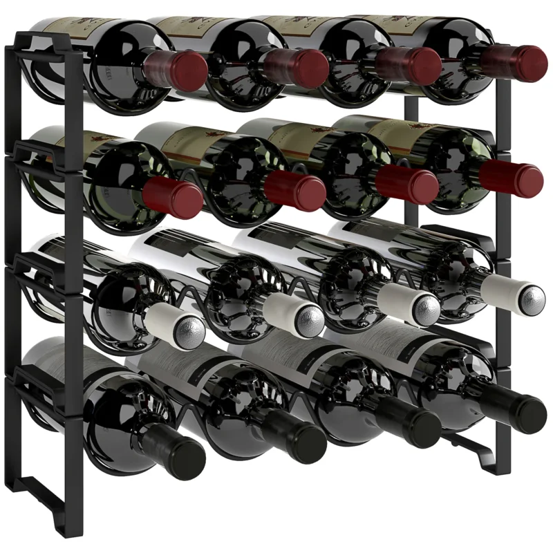 easycomfort easycomfort portabottiglie a 4 livelli a onda impilabili per 16 bottiglie in metallo 42 5x16 5x41 cm nero
