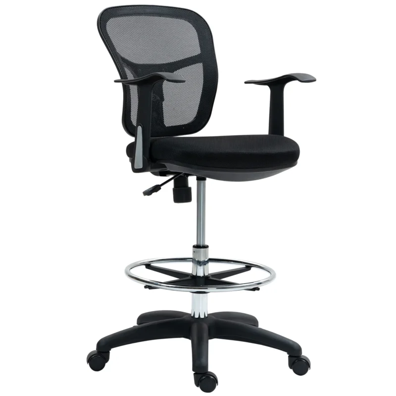 easycomfort easycomfort sedia girevole con anello poggiapiedi e schienale ricurvo in poliestere schiuma e plastica 55x58x94 cm nero