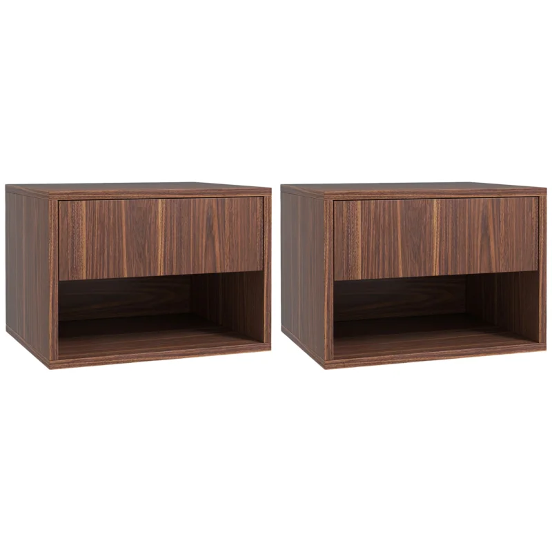 easycomfort easycomfort set 2 comodini sospesi con cassetto e ripiano inferiore aperto in legno 40x34x29 cm marrone