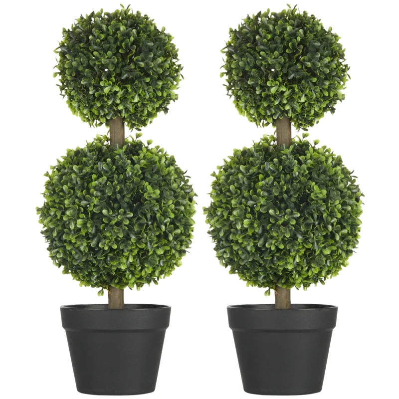 easycomfort easycomfort set da 2 piante di bosso a 2 sfere realistiche con vaso incluso a fondo rinforzato ed erba 60 cm