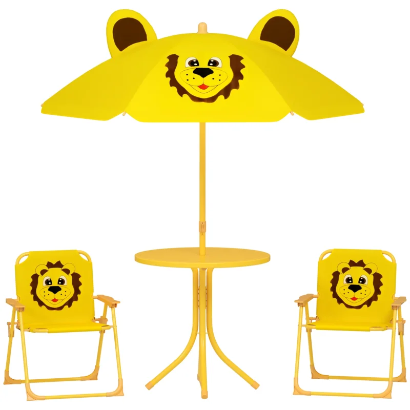 easycomfort easycomfort set da giardino per bambini 2 5 anni con tavolino rotondo 2 sedie pieghevoli e un ombrellone giallo