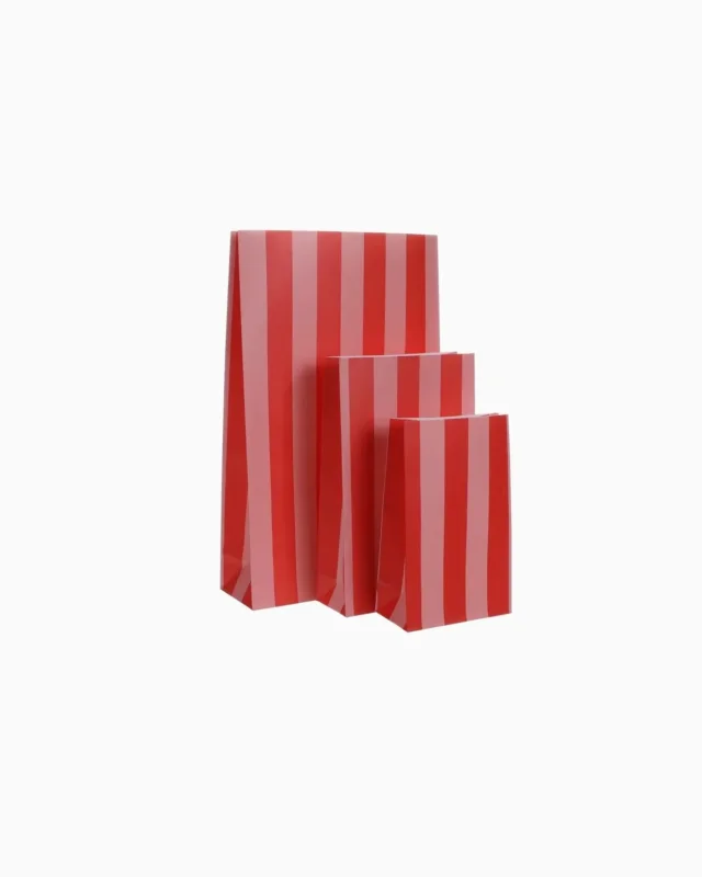 Kado Design - Geschenktüte mit Boden • Streifen Rot/Rosa - Geschenkverpackung - ROSA ECK