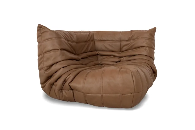 Ligne Roset Togo Eckelement Veganes Leder Braun Cognac Neubezug