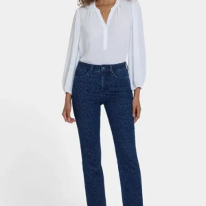 Marilyn Straight Jeans | Dark Denim Leopard Print | Denim | NYDJ
