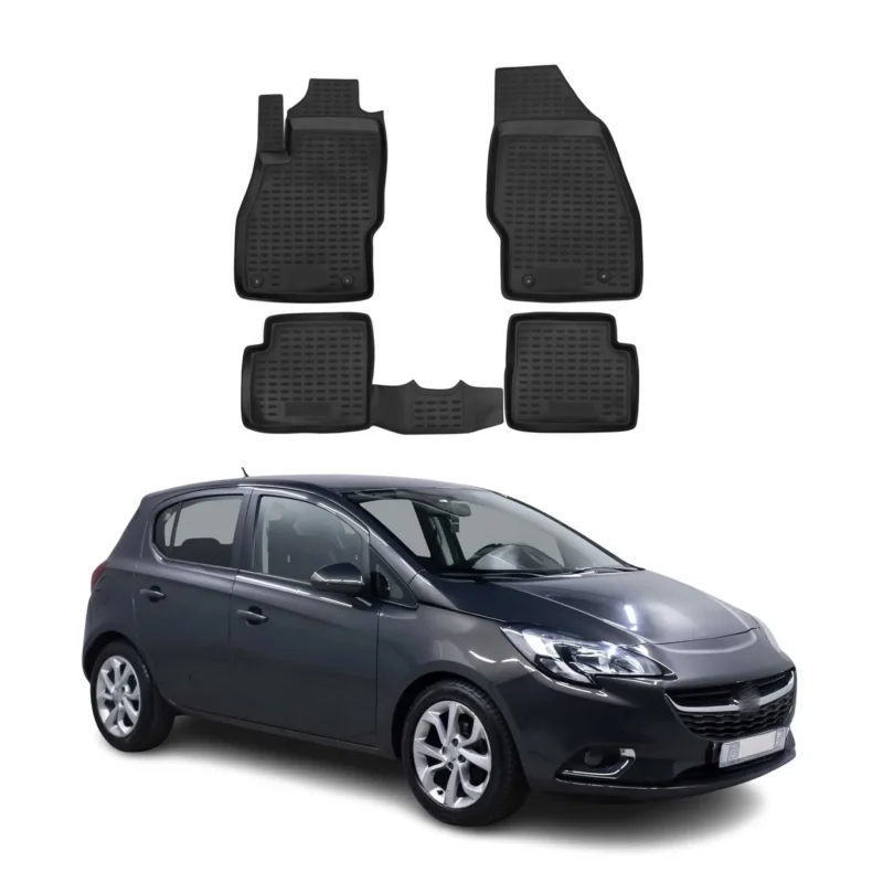 OMAC Gummimatten Fußmatten für Opel Corsa 2014-2019 TPE Automatten Schwarz 4x