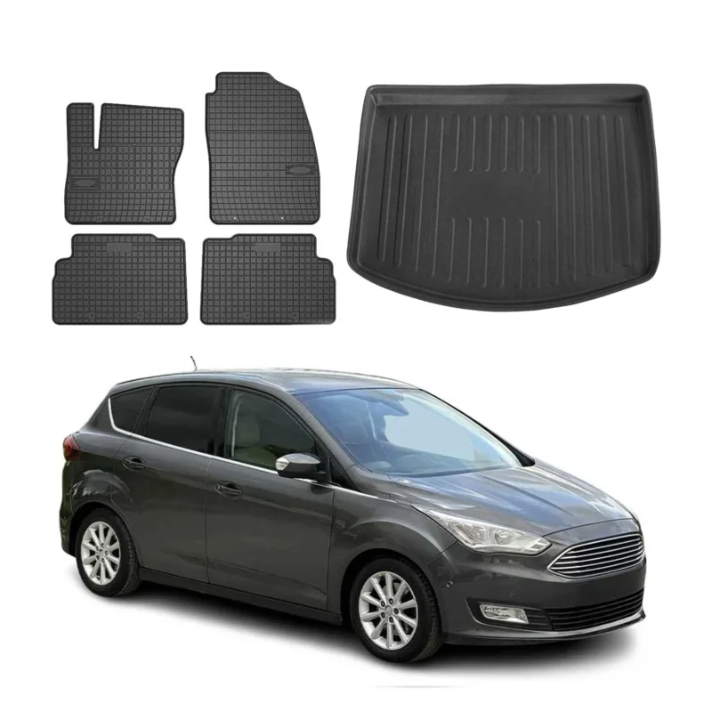 Fußmatten & Kofferraumwanne Set für Ford C-Max 2010-2019 5tür Gummi Schwarz 5x