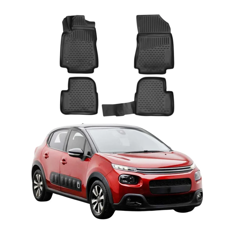 OMAC Gummimatten Fußmatten für Citroen C3 2016-2024 TPE Automatten Schwarz 4x