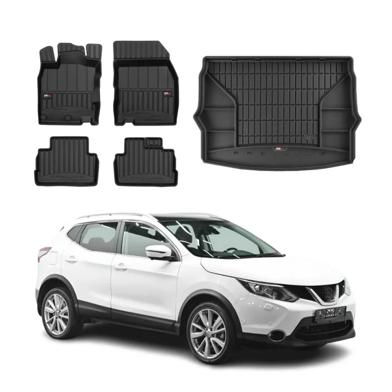 OMAC Fußmatten & Kofferraumwanne Set für Nissan Qashqai 2013-2021 Gummi TPE 5x