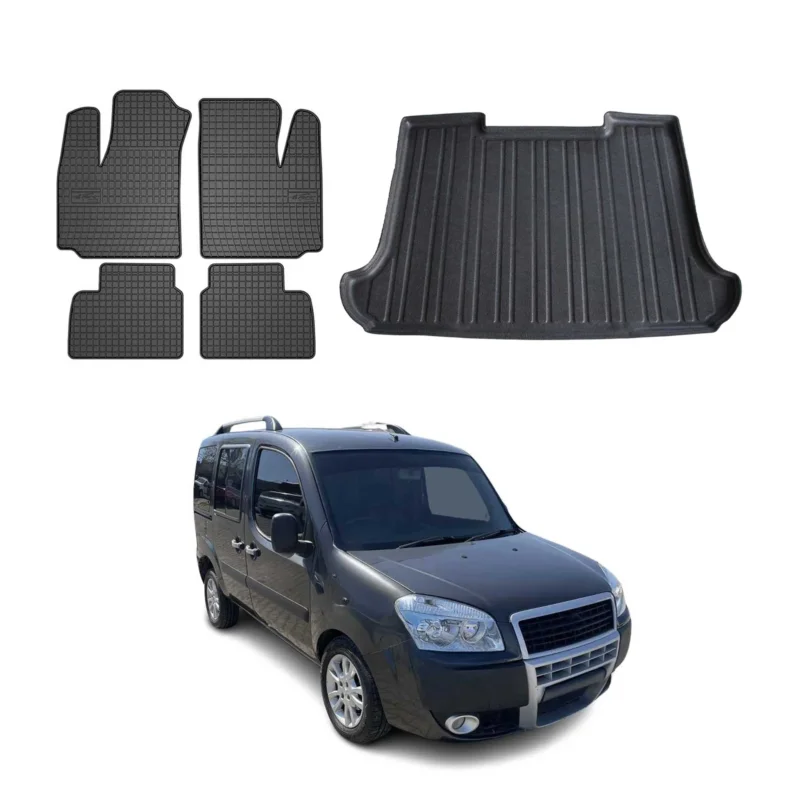 Fußmatten & Kofferraumwanne Set für Fiat Doblo 2000-2010 Gummi TPE Schwarz 5x