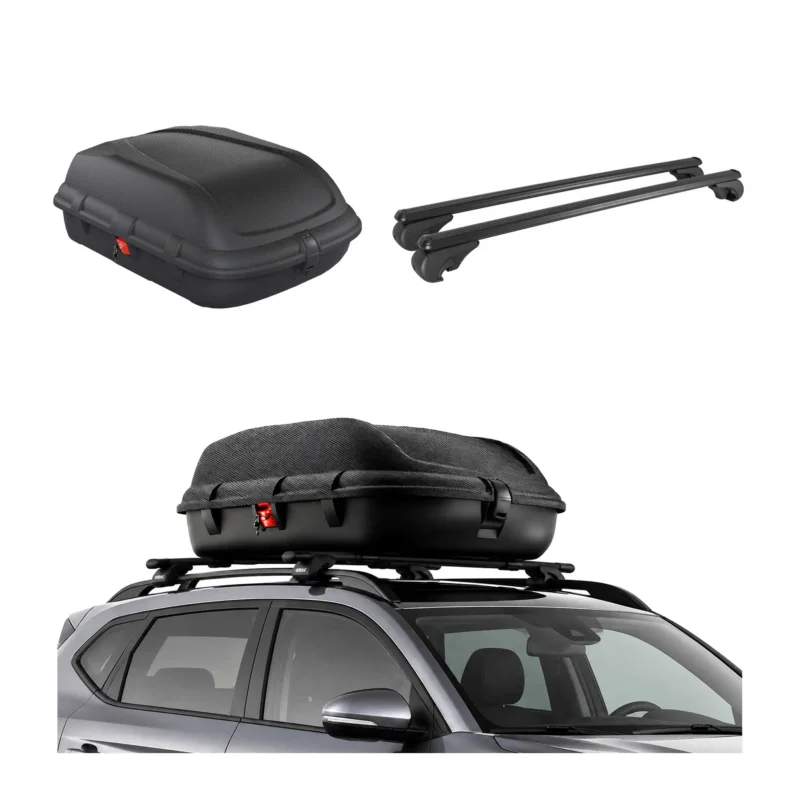 Carbonlook Dachbox 270L + Alu Dachträger Skoda Fabia I Kombi 1999-2007 Schwarz
