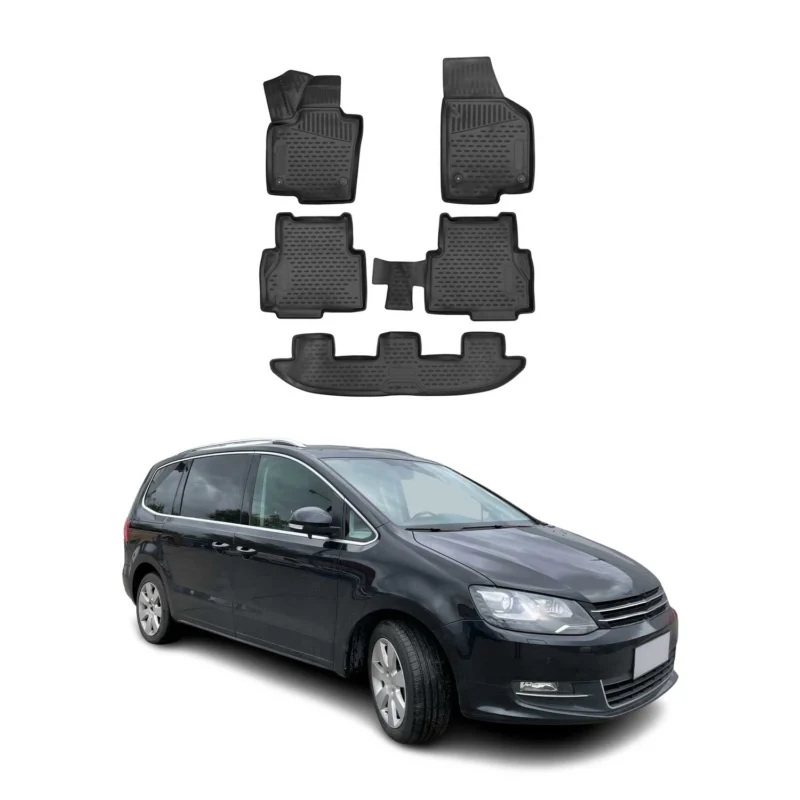 OMAC Gummimatten Fußmatten für VW Sharan 2010-2015 TPE Automatten Schwarz 5x